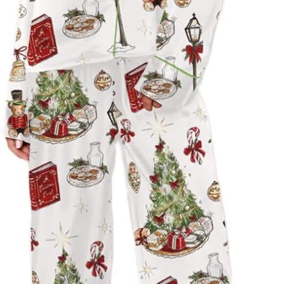 Satin Silk Pajama Set Button Up Shirt Pants Women's Sleepwear - Picture 4 of 4